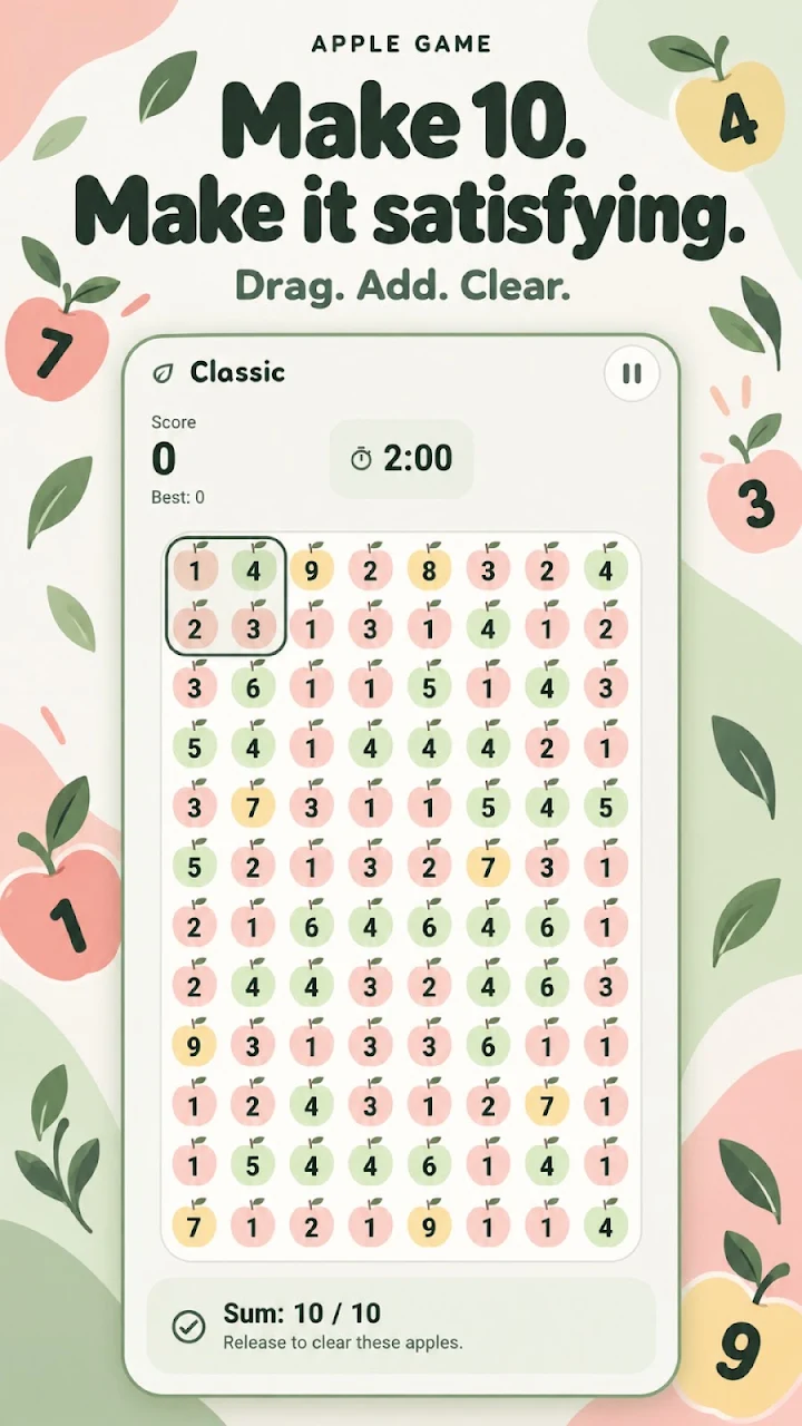 Apple Game: Sum 10 Puzzle Screenshot 1